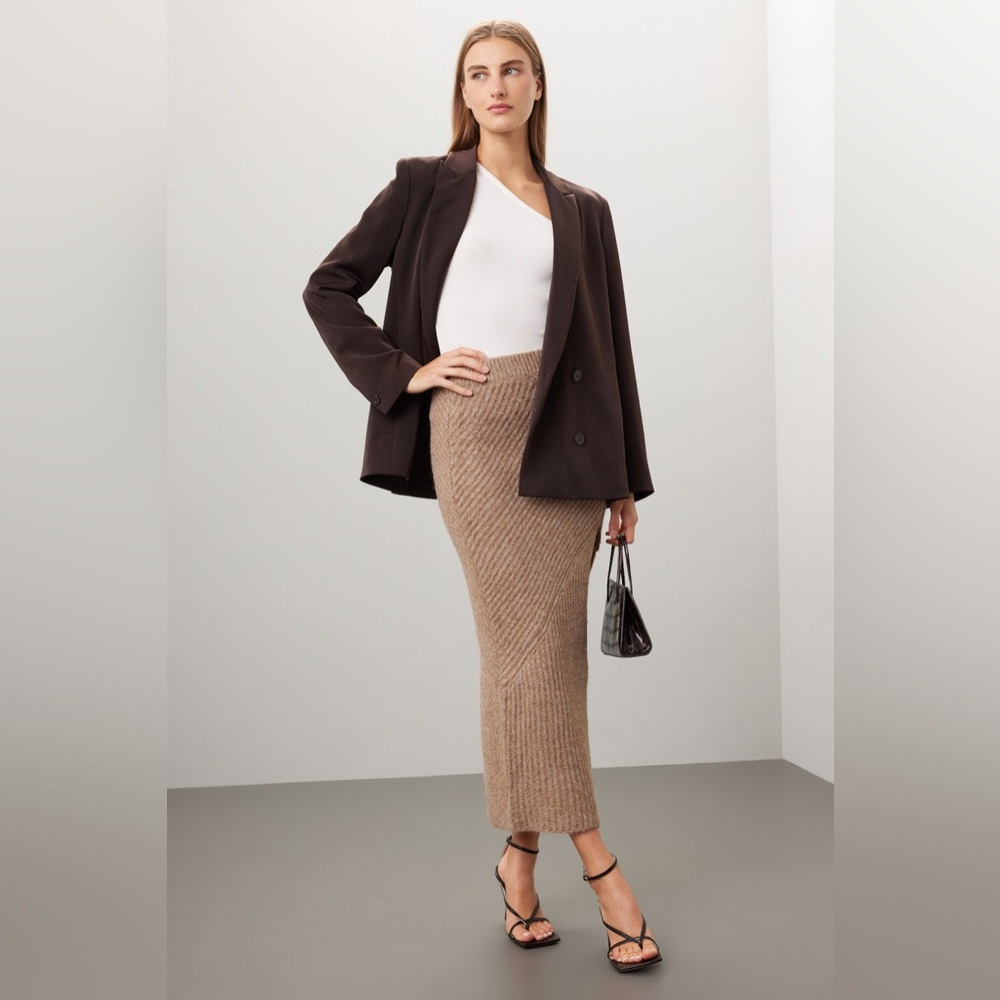 NICHOLAS Tan Ribbed Pencil Skirt